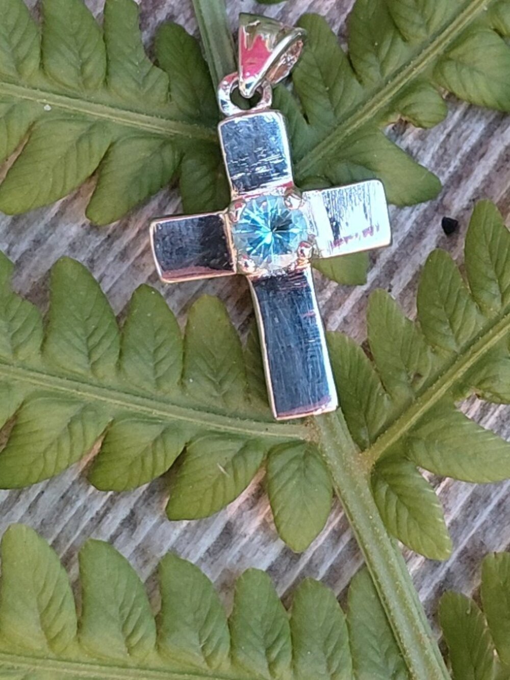 Sterling Silver Cross Pendant with Light Blue Stone - Women Jewelry
